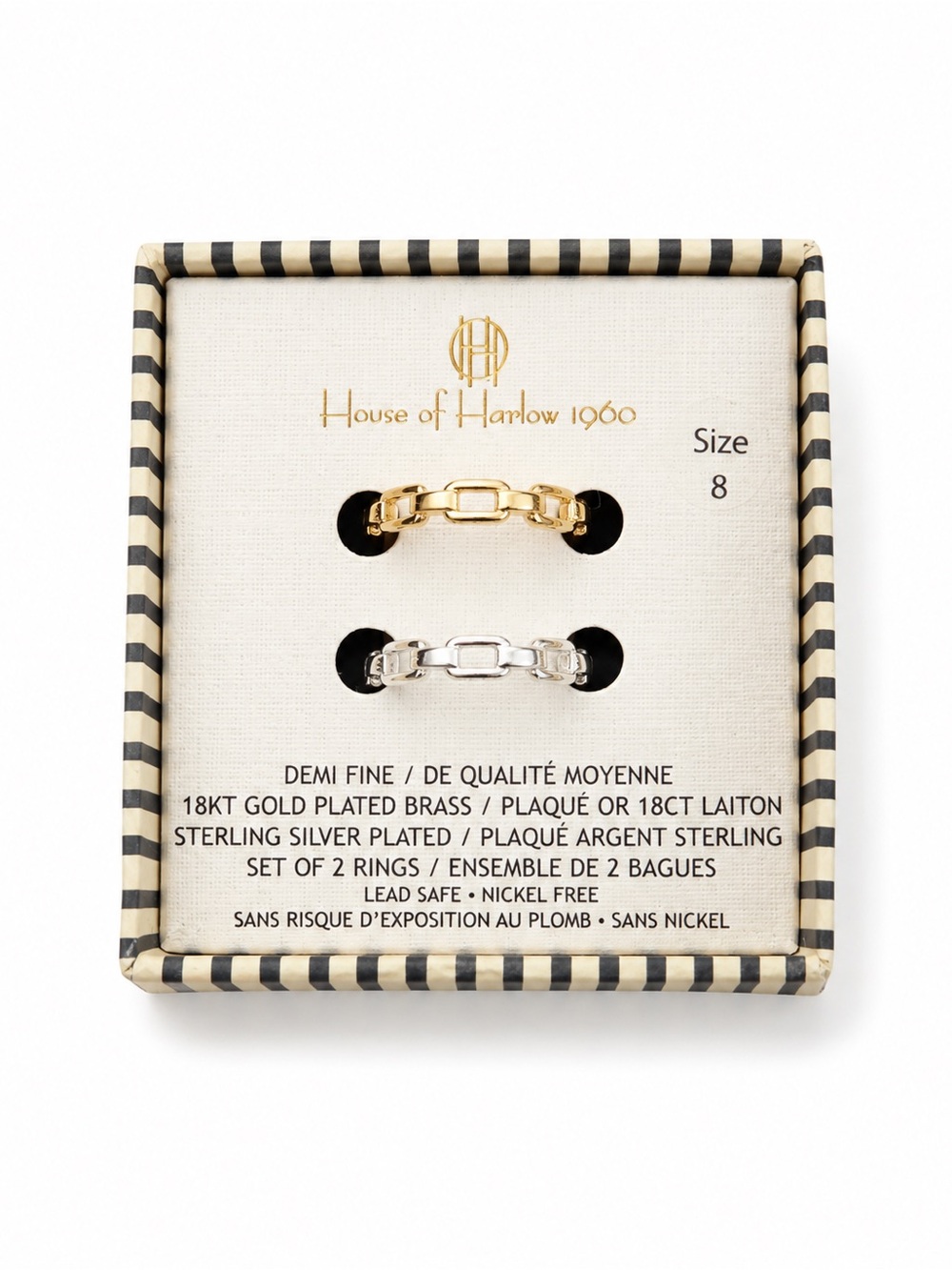 House of Harlow 1960 Mixed Metal Chain Link Ring Set in Gold and Silver